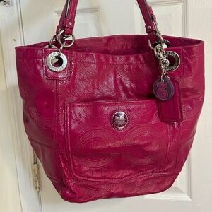 Vintage COACH Pink Fuchsia Patent Leather Tote (charms included)